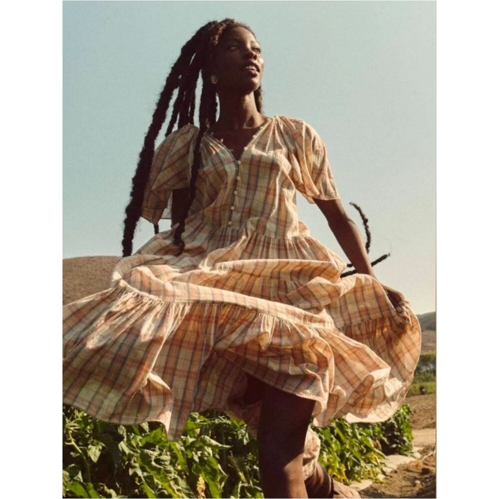 The Great. The Iris In Washed Rose Plaid Midi Dress S Nwot